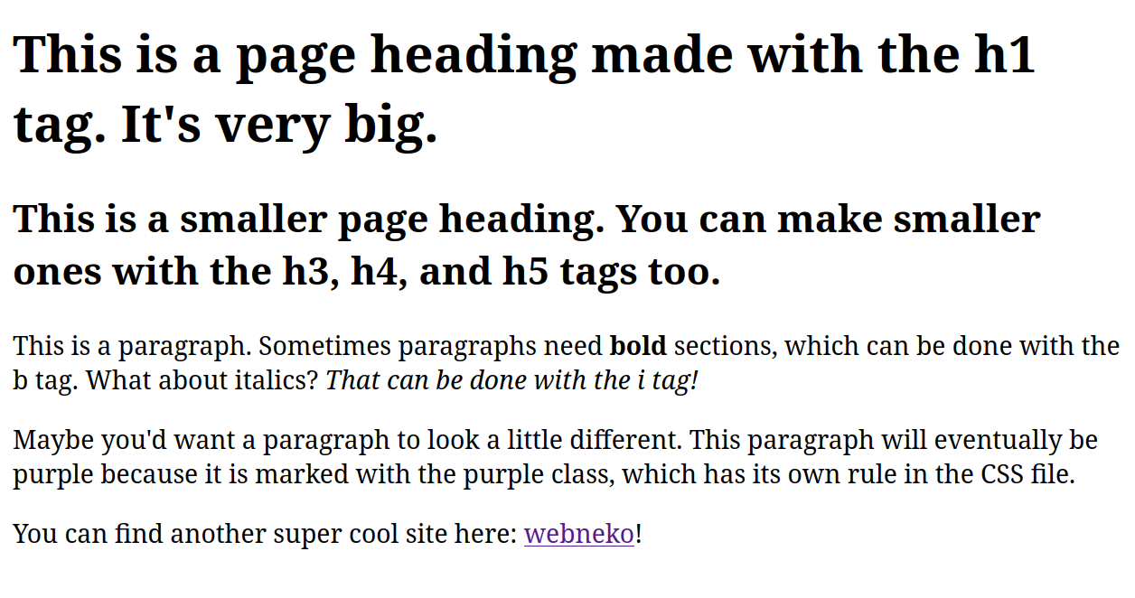 A plain, unstyled image of HTML showing what different tags do.